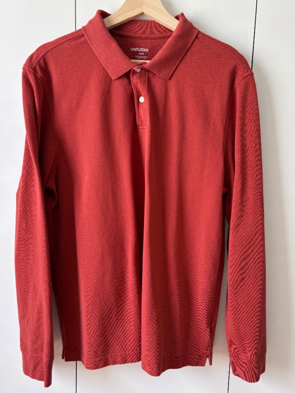UNTUCKit Men's Avignon Pima Cotton Long Sleeve Polo Shirt Size L Crimson Red